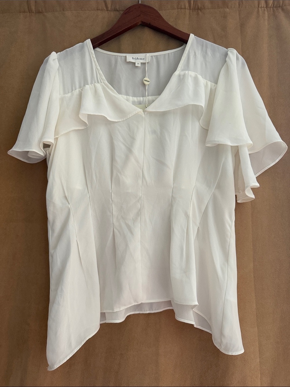 bohme Ivory Ruffle Flutter Sleeve Top